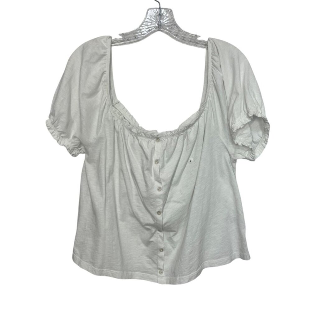 American Eagle Off On Shoulder Shirt Large White New‎ WOT Button Front Boho